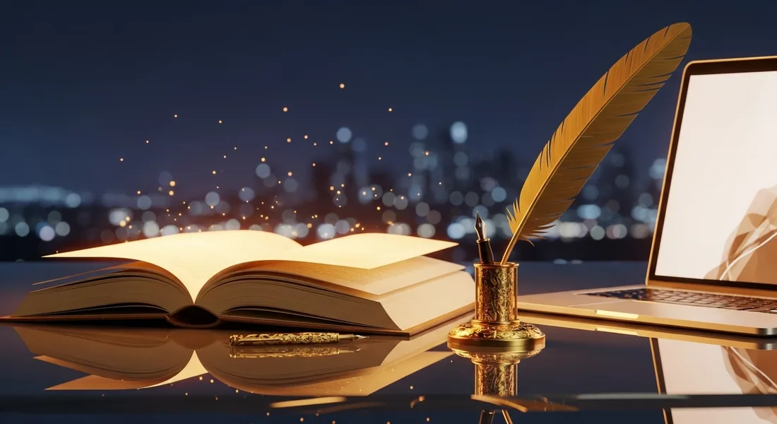 A book, quill and laptop — publishing craft in Australia